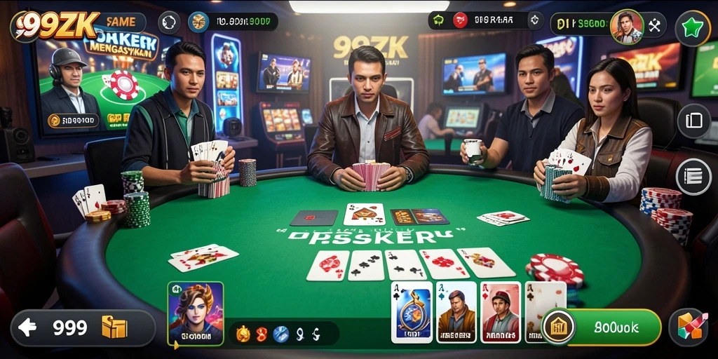 Screenshot gameplay 99ZK menampilkan aksi poker yang seru.