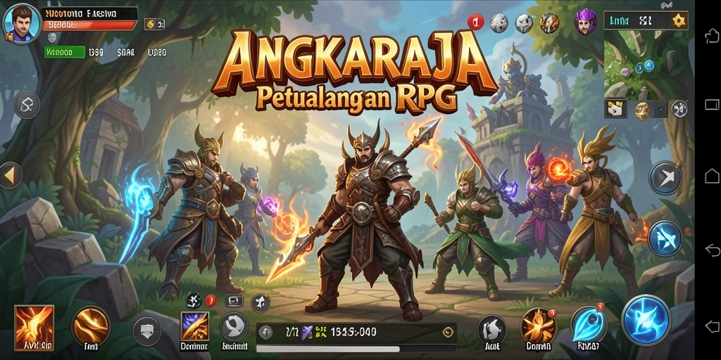 Tangkapan layar utama ANGKARAJA menunjukkan gameplay RPG yang mendebarkan.