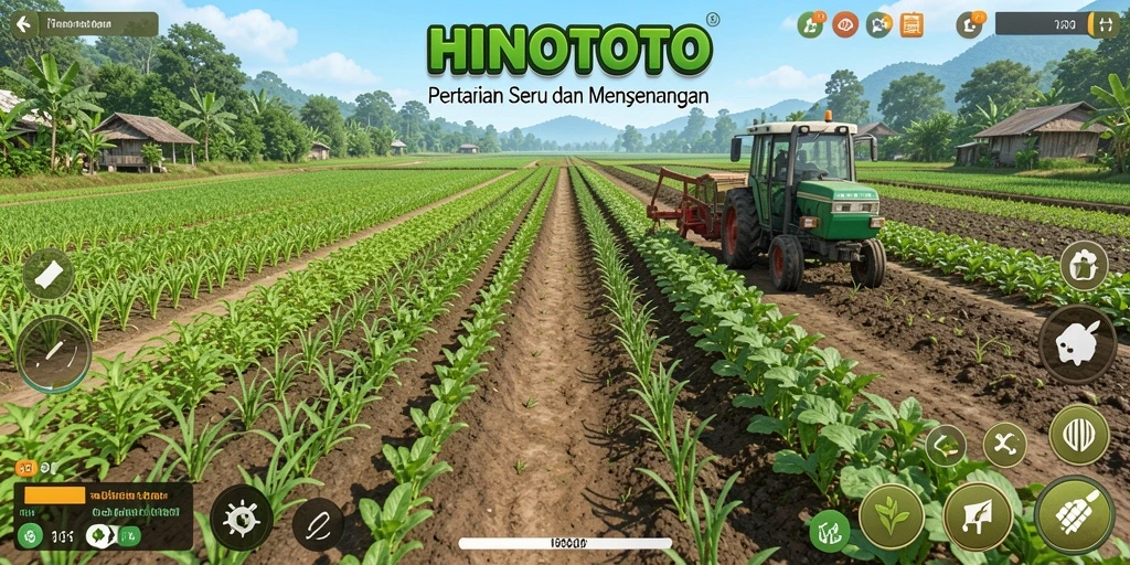 Tampilan gameplay HINOTOTO yang menampilkan aktivitas pertanian yang seru.
