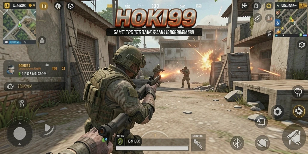 Screenshot HOKI99 menampilkan aksi bertempur yang intens di medan perang.