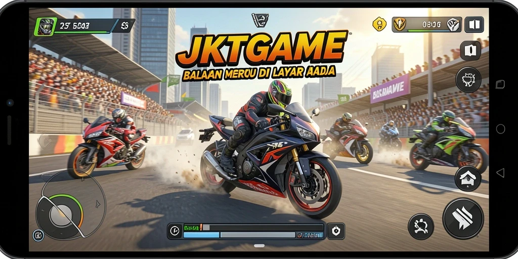 Tangkapan layar dari gameplay balapan motor yang mendebarkan.