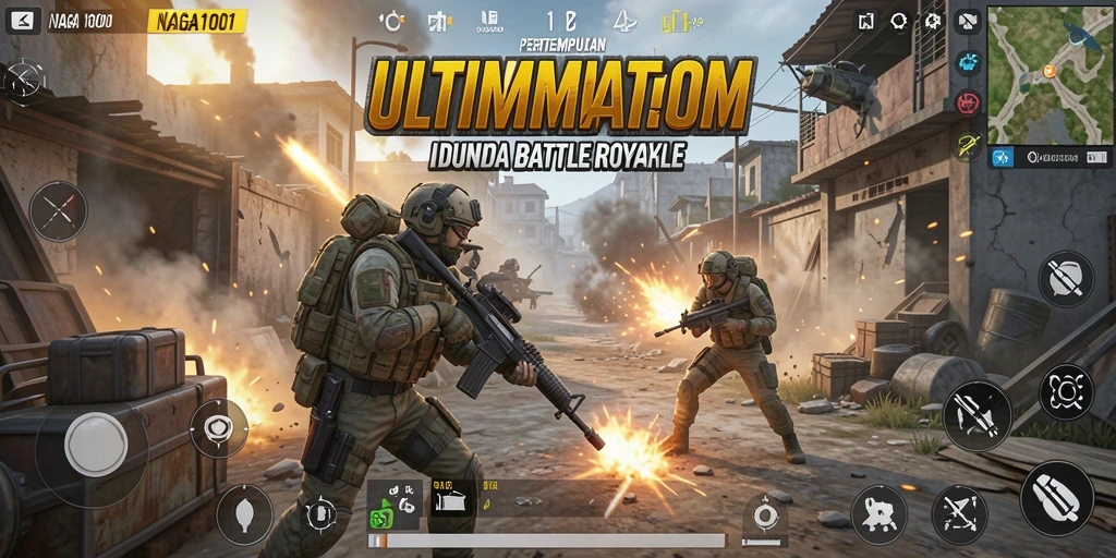 Tampilan gameplay NAGA1001 dalam pertempuran Battle Royale yang intens.