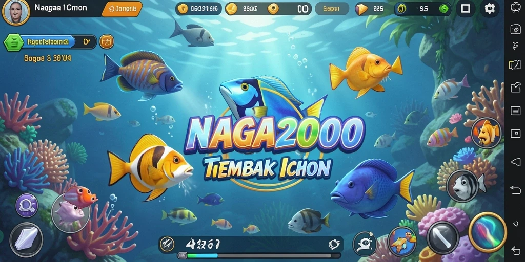 Screenshot menampilkan gameplay seru dalam NAGA2000 dengan aksi menembak ikan.