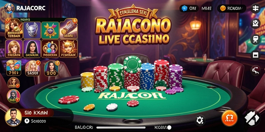 Screenshot RAJACORC menampilkan dealer langsung yang interaktif dalam permainan Live Casino.