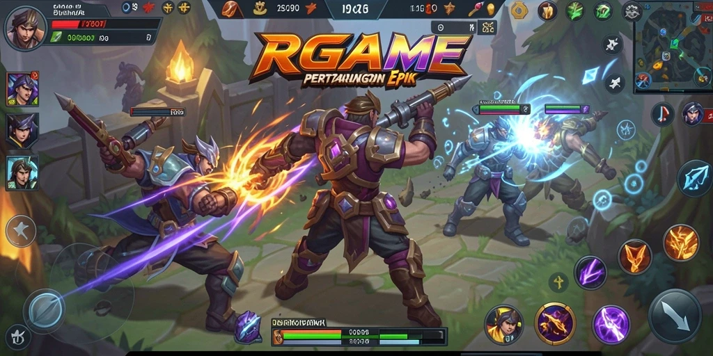 Tangkapan layar RPGAME menunjukkan pertarungan tim epik di arena MOBA.