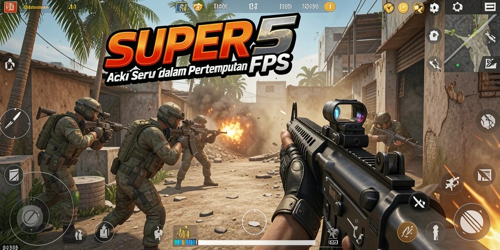Screenshot SUPER5 menampilkan aksi tembak-menembak yang mendebarkan.